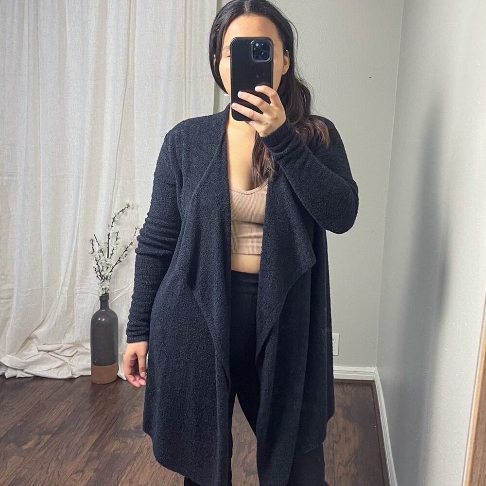 Barefoot Dreams Bamboo Chic Lite Open Front Black Island Wrap Cardigan Size XS